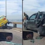 Vídeo: Carro quase cai no mar após colisão na Ponte Rio-Niterói